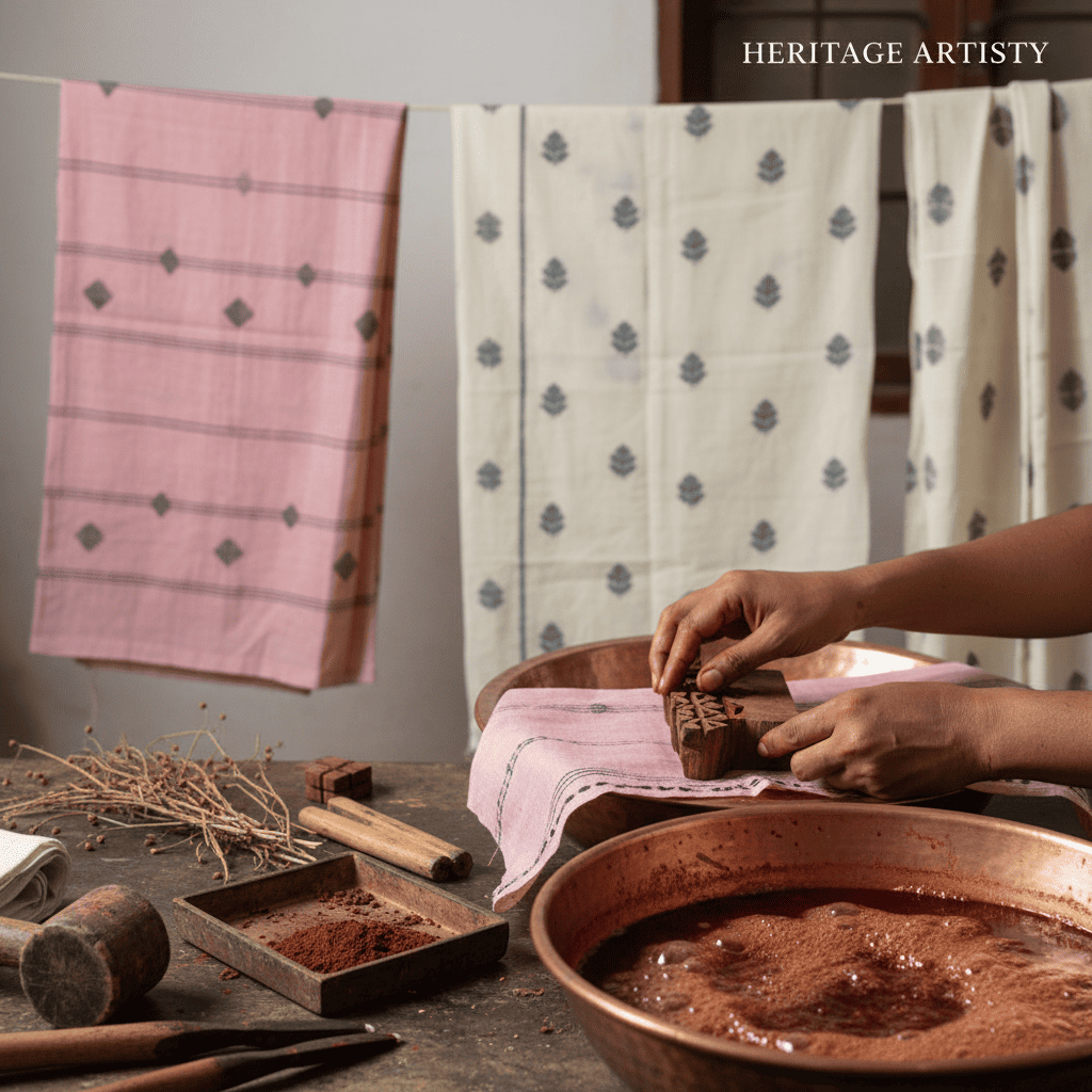 Handwoven jamdani fabric representing ethical sourcing and artisan craftsmanship