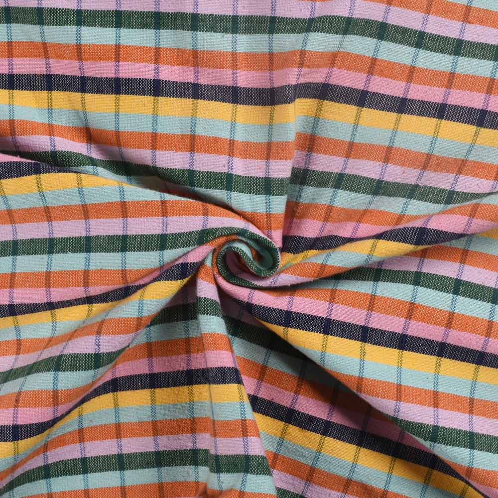 Check Rainbow Cotton Khadi 196 GSM Handwoven Fabric