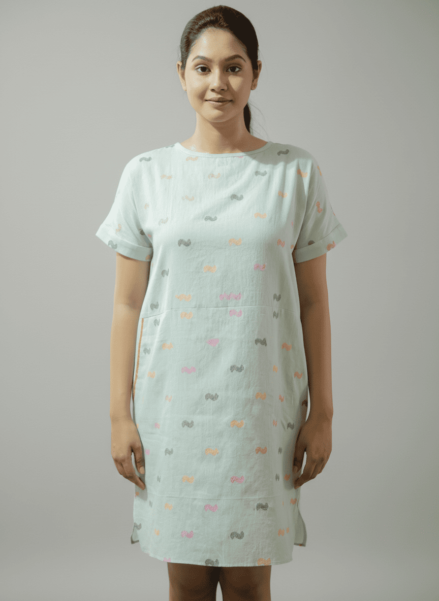 Green Kimono-style dress with a single side pocket