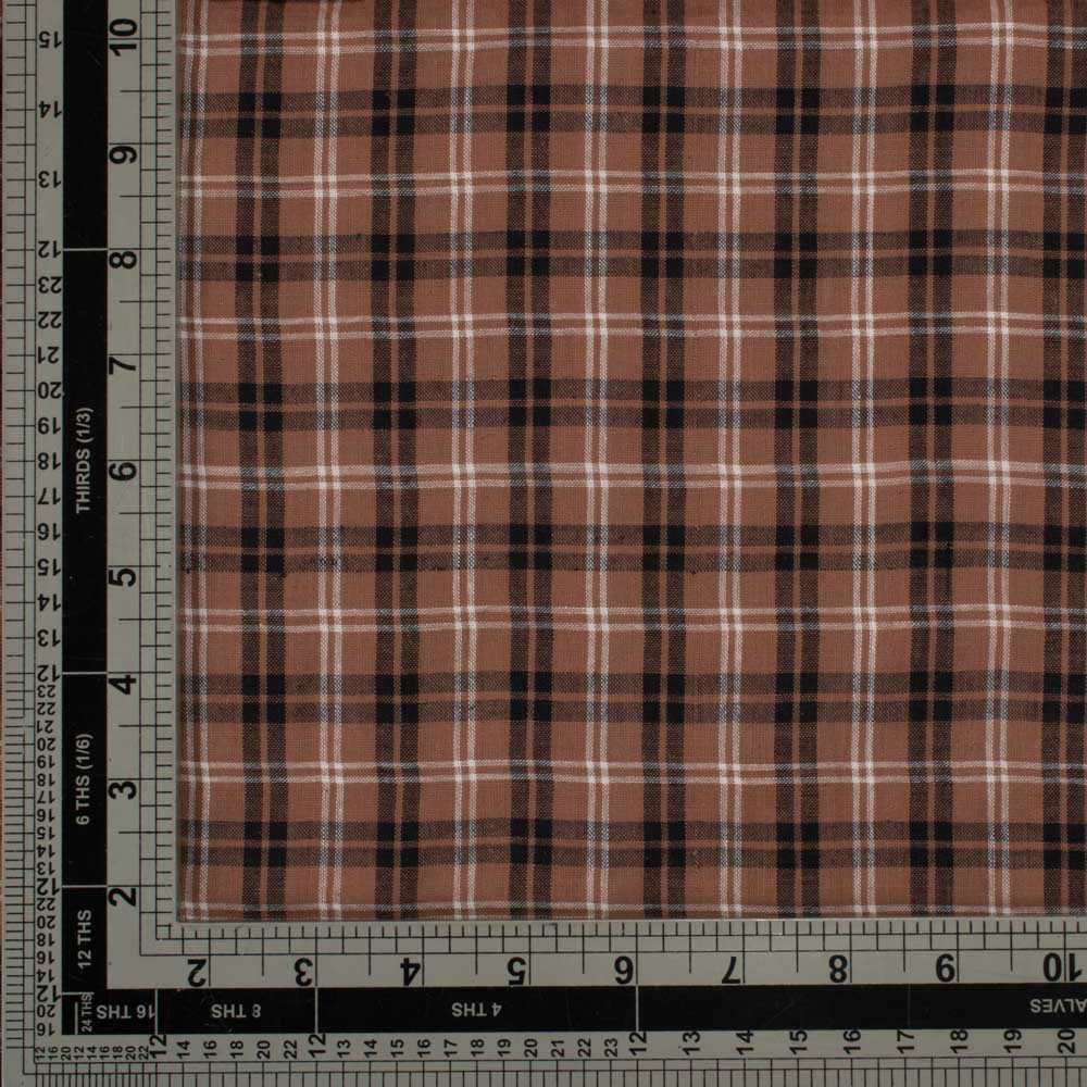 CHECK BROWN & BLACK PURE COTTON 93 GSM HANDWOVEN FABRIC