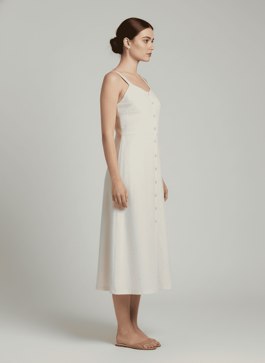 Three Forth Front Opening Dress-Continuous Center Placket