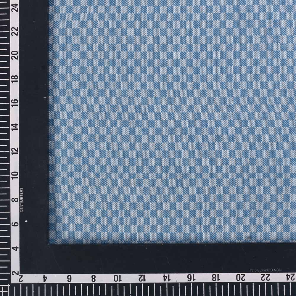 CHECK WHITE & BLUE TWILL PURE COTTON 100 HANDWOVEN FABRIC