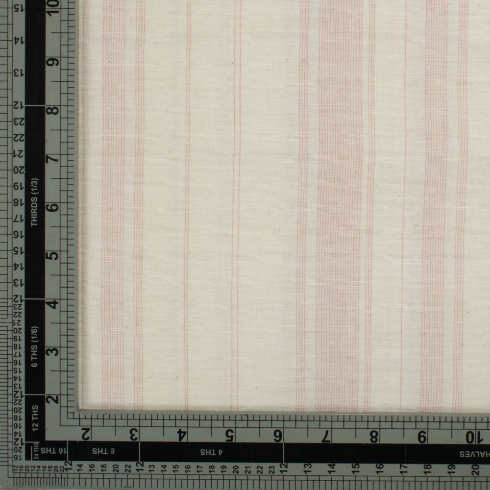 Stripe White Pink Pure Khadi 100 GSM Handwoven Fabric