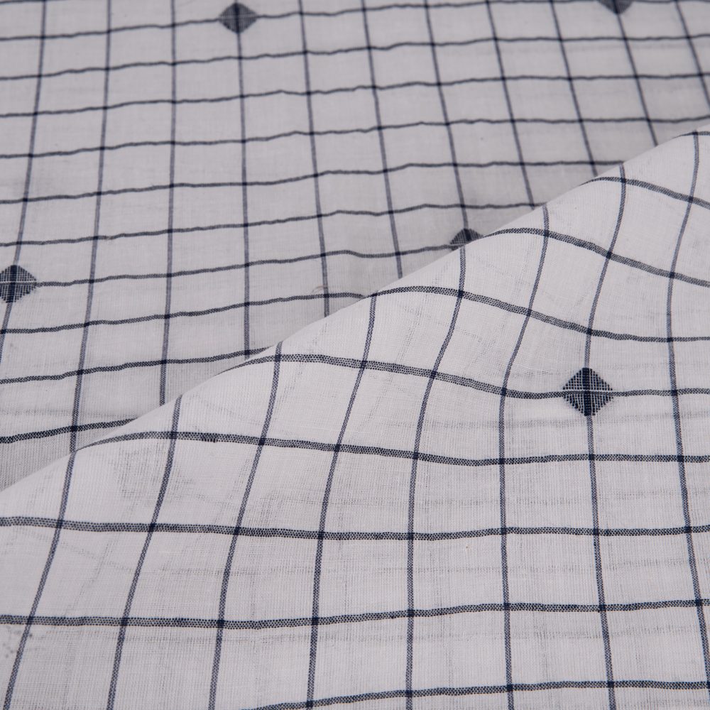 GEOMETRIC CHECK WHITE JAMDANI HANDWOVEN COTTON 55 GSM FABRIC