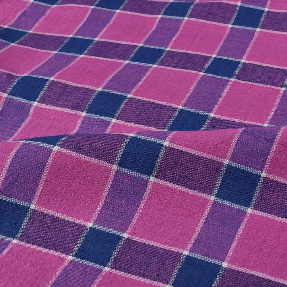 CHECK WHITE BLUE AND PINK PURE COTTON 102 GSM HANDWOVEN FABRIC