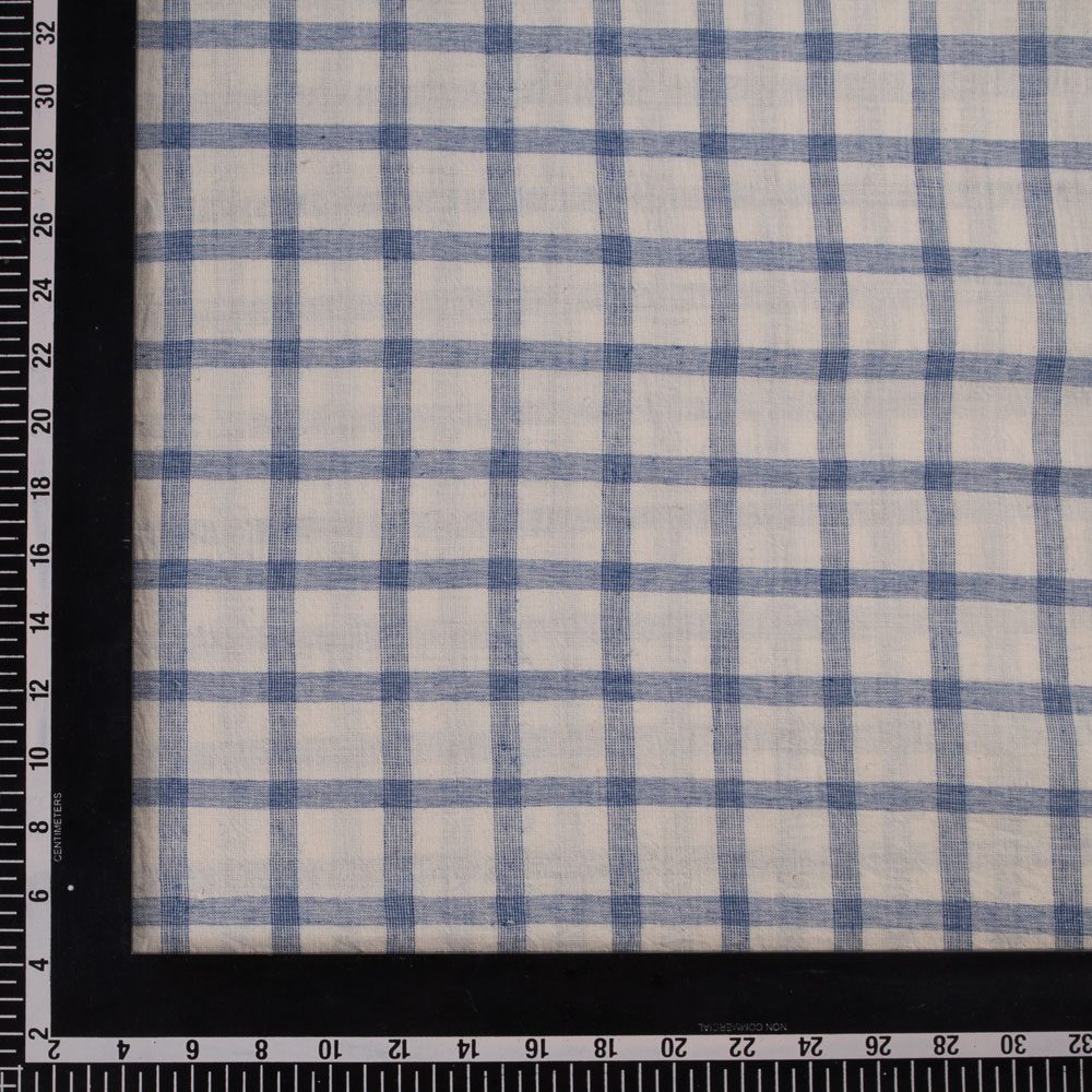 CHECK CREAM & BLUE PURE COTTON 93 GSM HANDWOVEN FABRIC