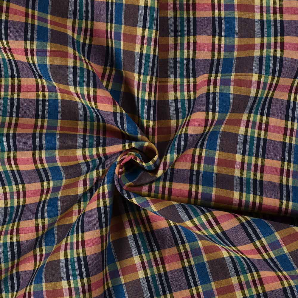 Check Multicolor Pure Cotton 95 GSM Handwoven Fabric 551