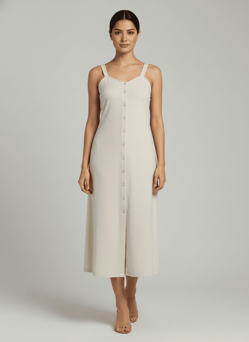 Three Forth Front Opening Dress-Continuous Center Placket