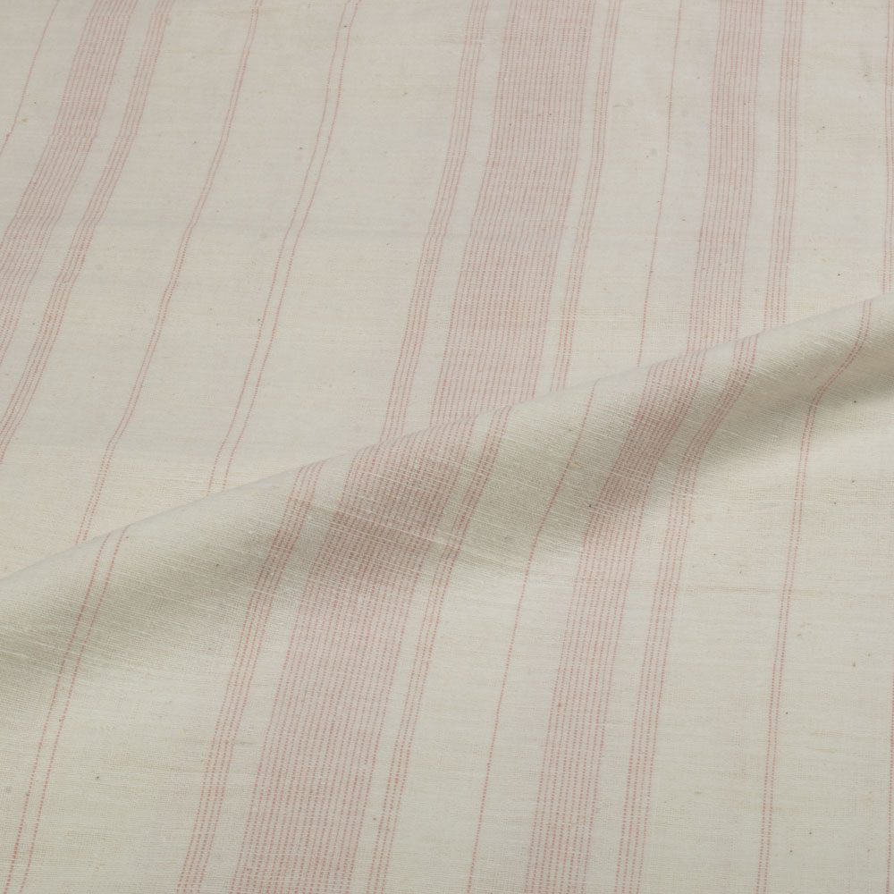 Stripe White Pink Pure Khadi 100 GSM Handwoven Fabric