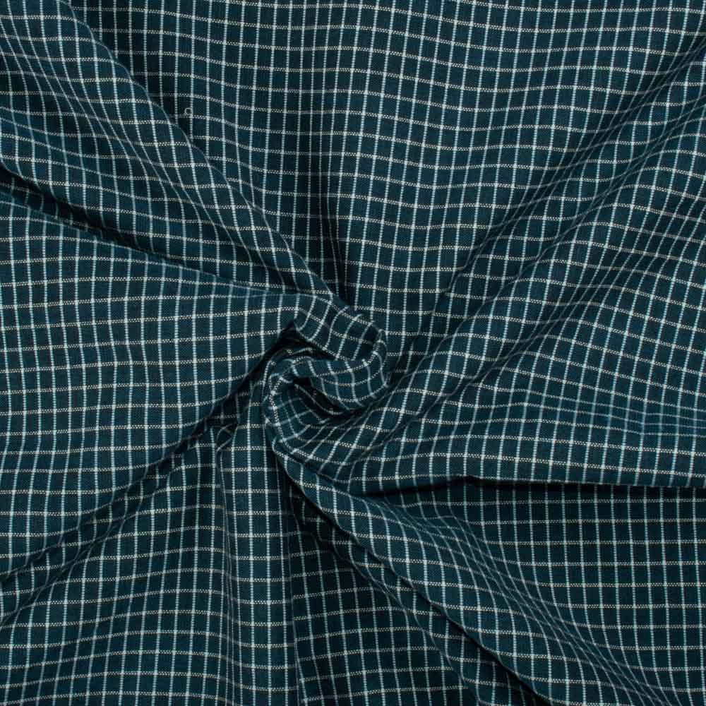 Check Petrol Blue White Pure Cotton 105 GSM Handwoven Fabric 656