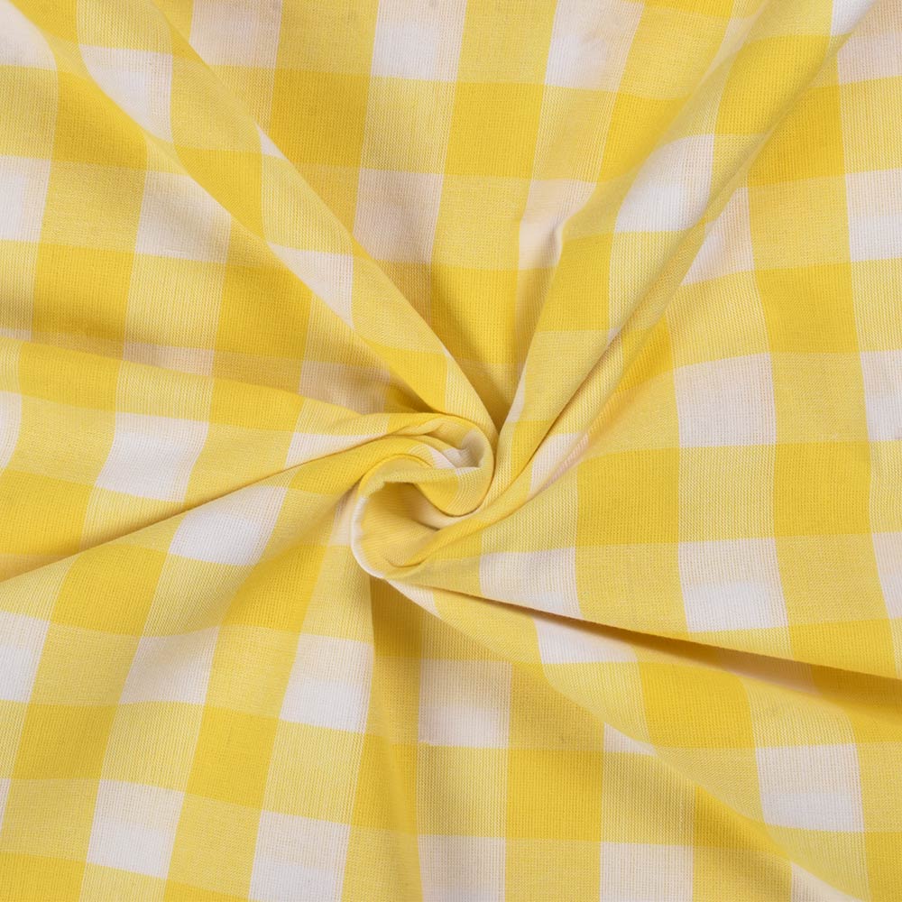 Check Yellow & White Pure Cotton 98 GSM Handwoven Fabric
