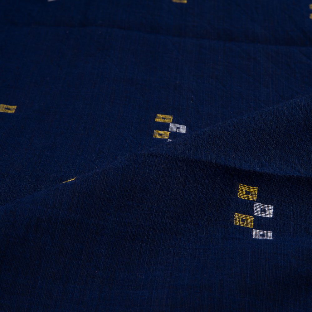 GEOMETRIC NAVY JAMDANI PURE COTTON 56 GSM HANDWOVEN FABRIC