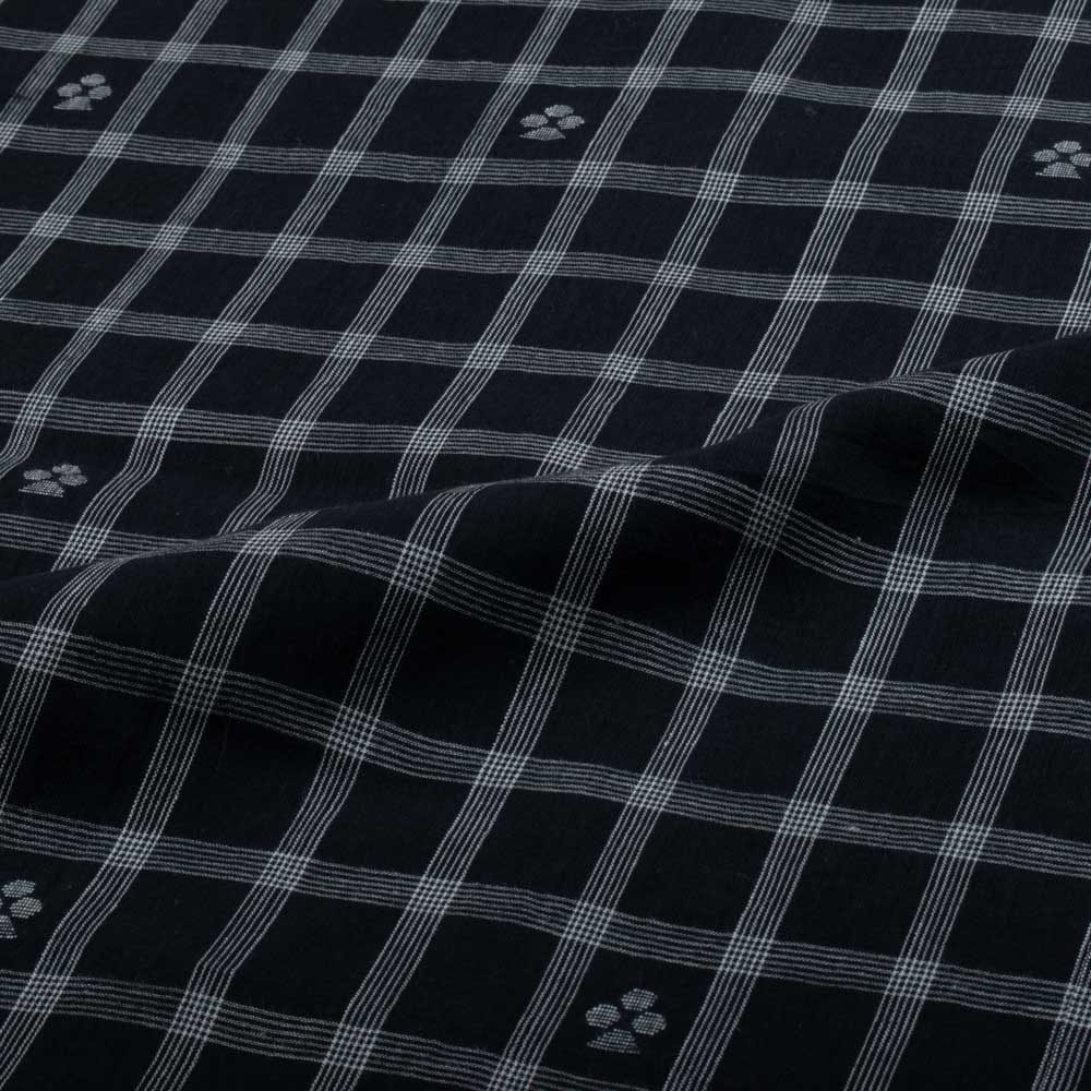 Black Base White Check Jamdani Pure Cotton 70 GSM Handwoven Fabric