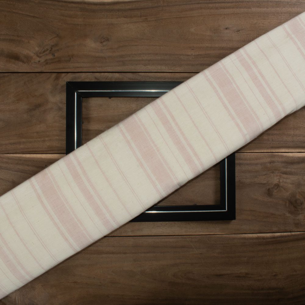 Stripe White Pink Pure Khadi 100 GSM Handwoven Fabric