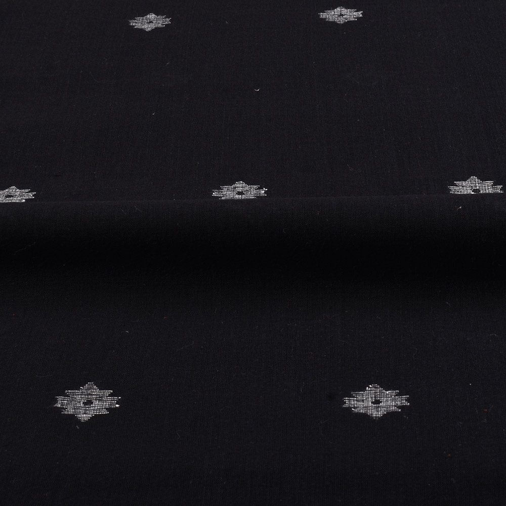 GEOMETRIC SOLID BLACK PURE COTTON 58 GSM HANDWOVEN FABRIC