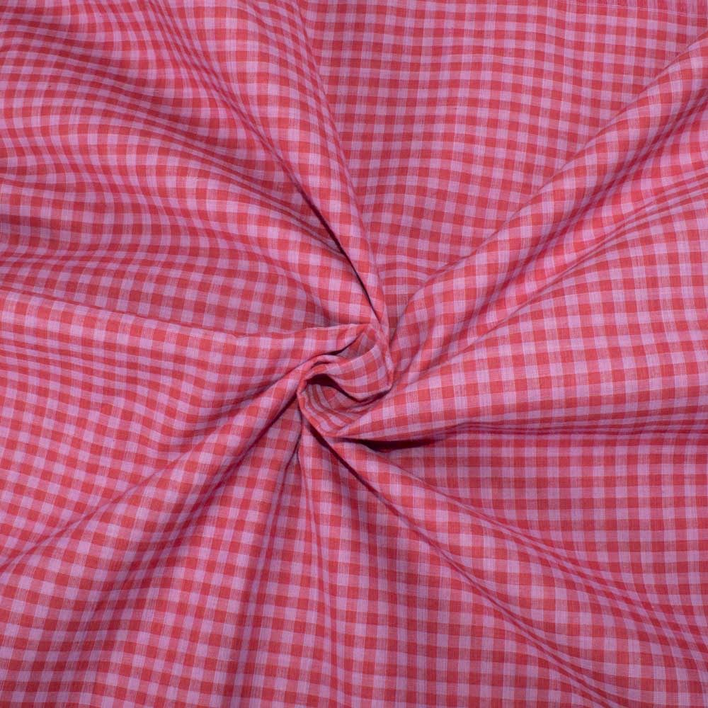 Check Pink Pure Cotton 60 GSM Handwoven Fabric
