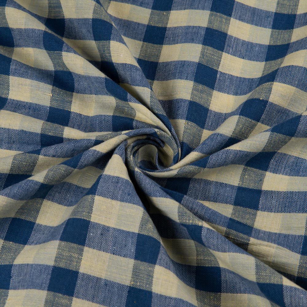 Check Off White & Blue Khadi Cotton 105 GSM Handwoven Fabric