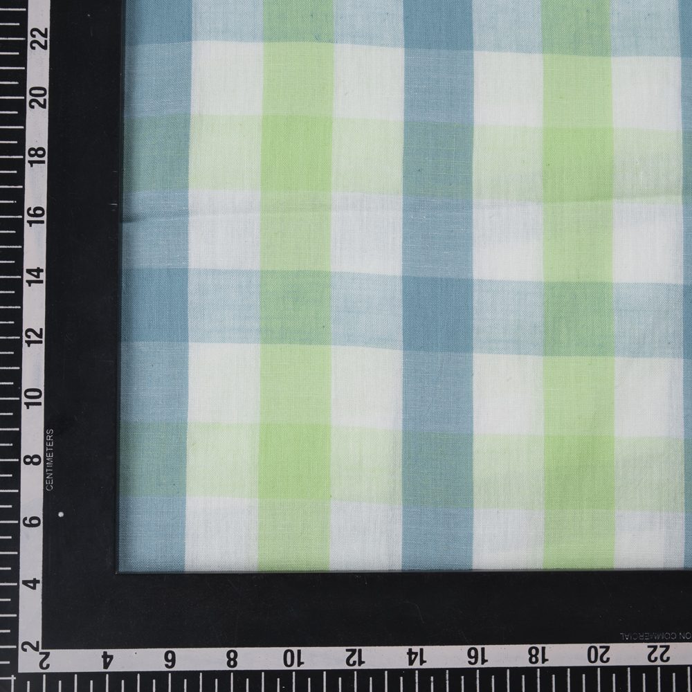 CHECK BLUE & GREEN PURE COTTON 90 GSM HANDWOVEN FABRIC