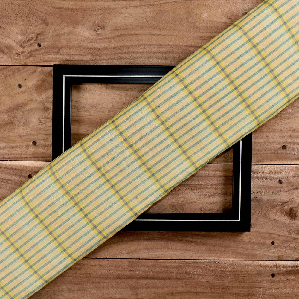 Check Yellow Mercerised Cotton 72 GSM Handwoven Fabric
