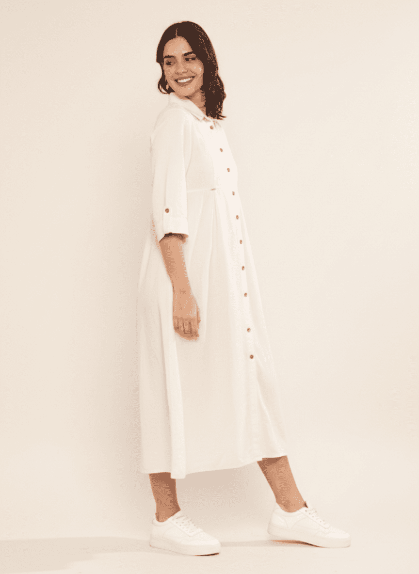 Calf Length Buttoned Dress
