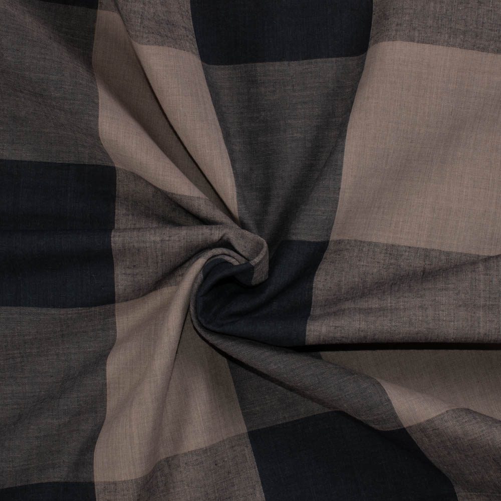 Check Grey Black Pure Cotton 70 GSM Handwoven Fabric