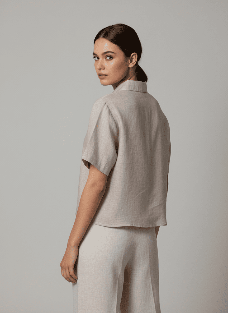 Crop Shirt With double side pocket -Short Sleeves-Center Placket