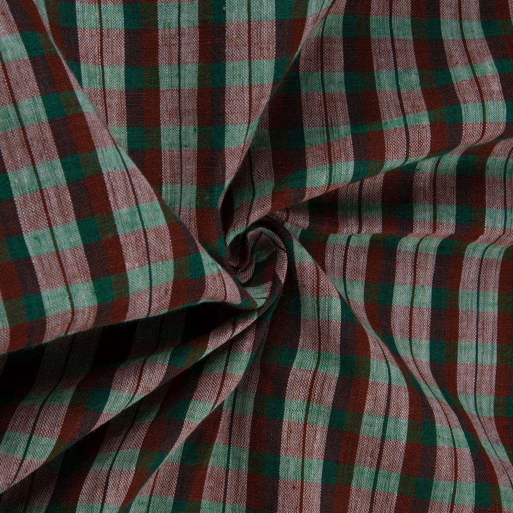 CHECK BROWN & GREEN PURE COTTON 88 GSM HANDWOVEN FABRIC