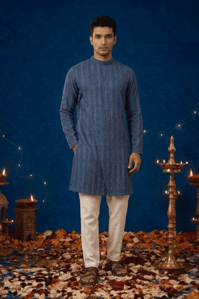 Men's Angrakha Kurta With Side Tie for contemporary Diwali dressing