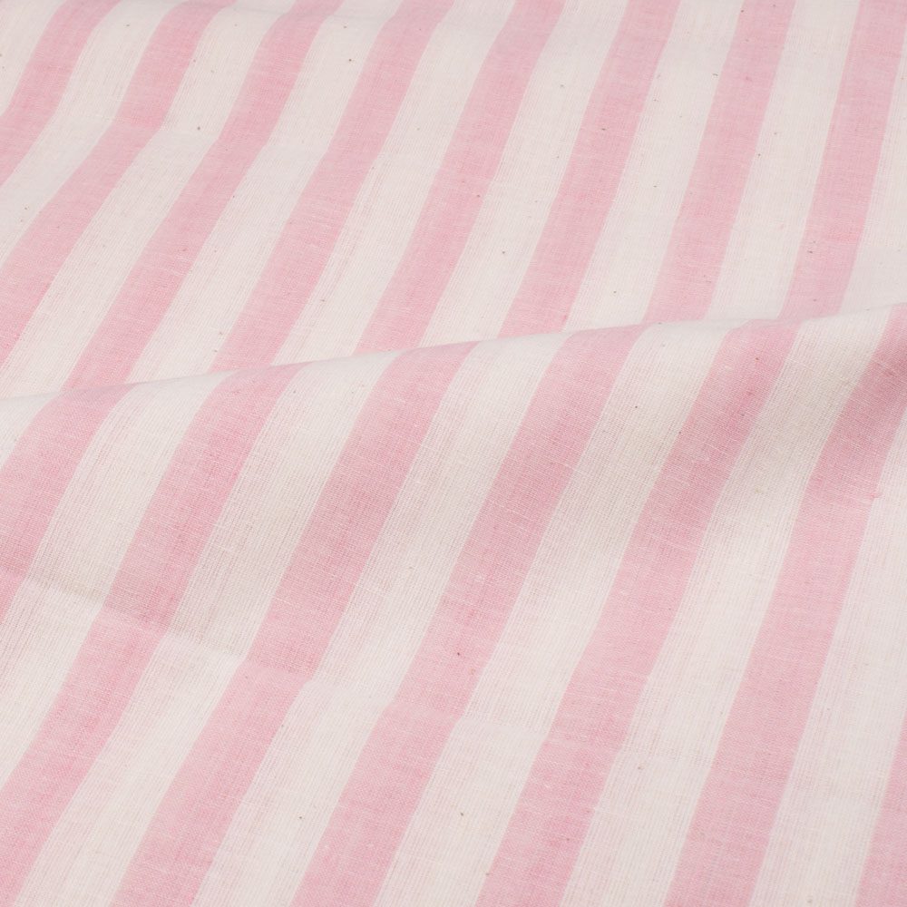 Stripe Pink White Pure Cotton 70 gsm Handwoven Fabric