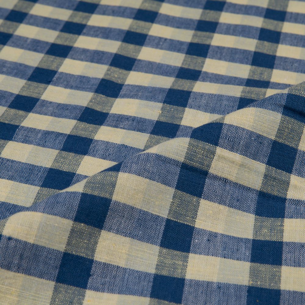 CHECK OFF WHITE & BLUE KHADI COTTON 105 GSM HANDWOVEN FABRIC