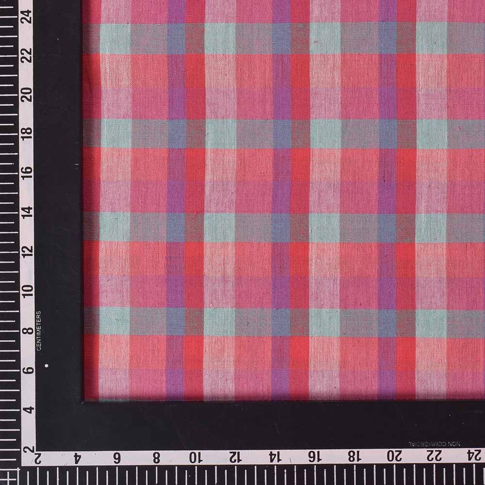 Check Multicolor Pure Cotton 90 GSM Handwoven Fabric 584