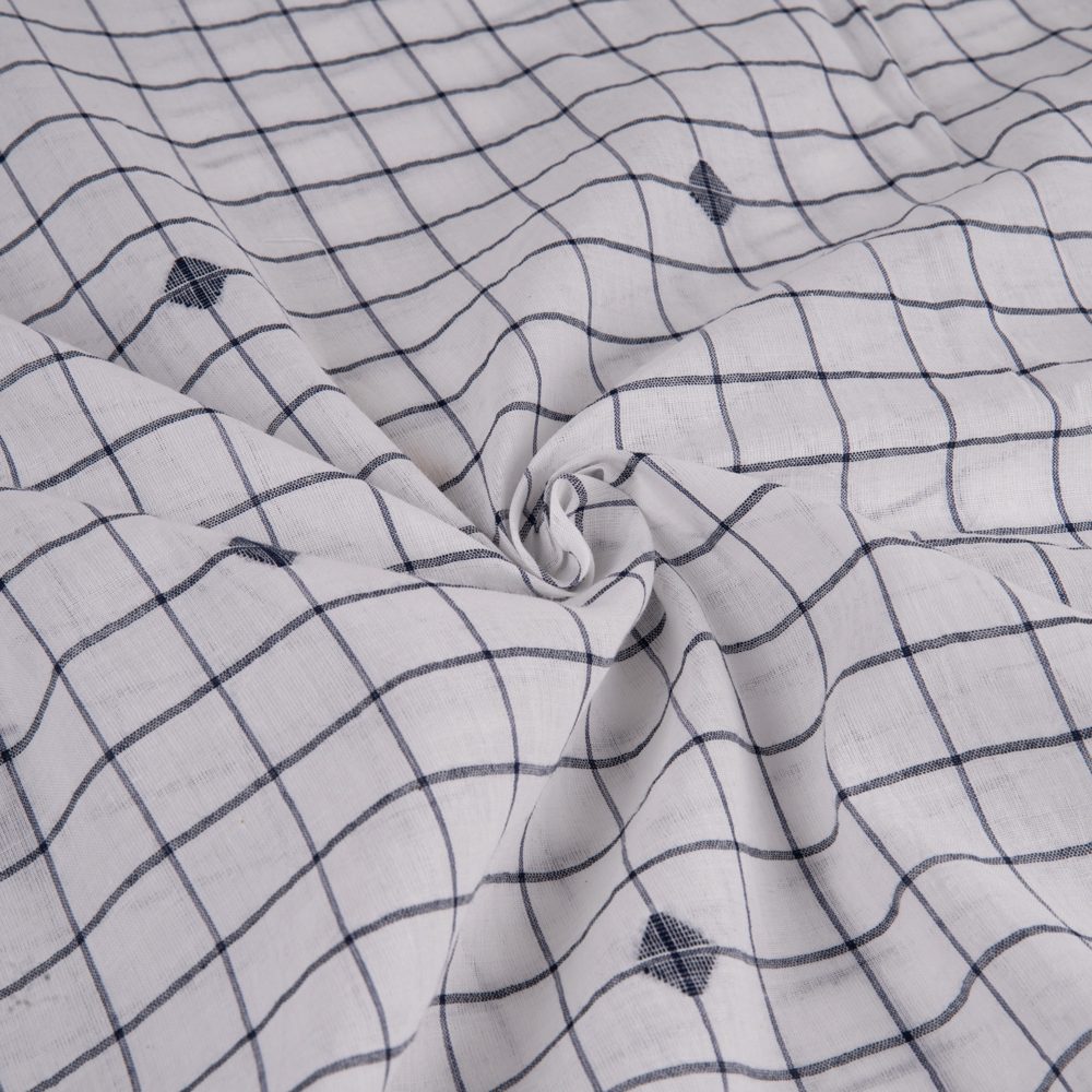 Geometric Check White Jamdani Handwoven Cotton 55 GSM Fabric