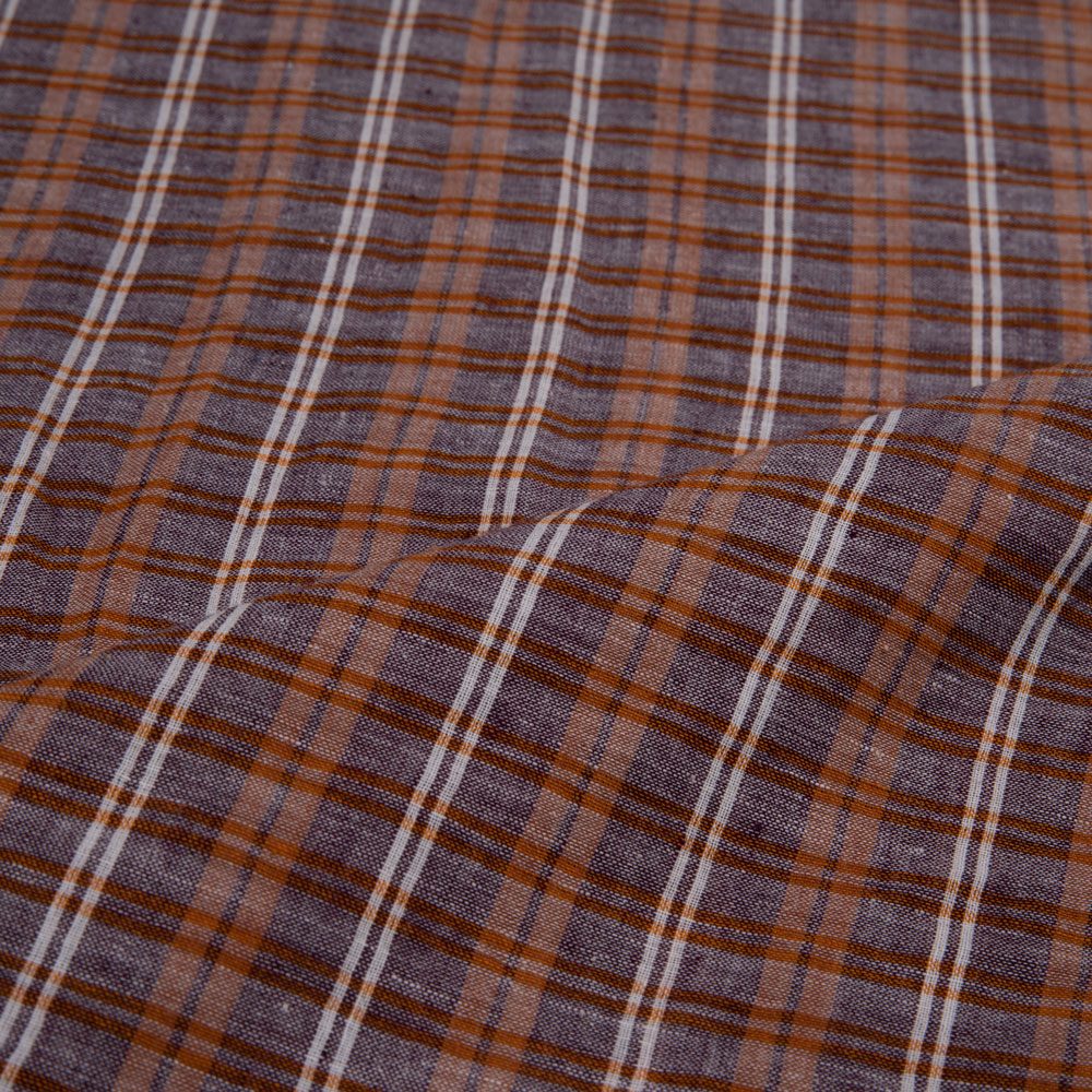 CHECK PLUM & BROWN PURE COTTON 66 GSM HANDWOVEN FABRIC