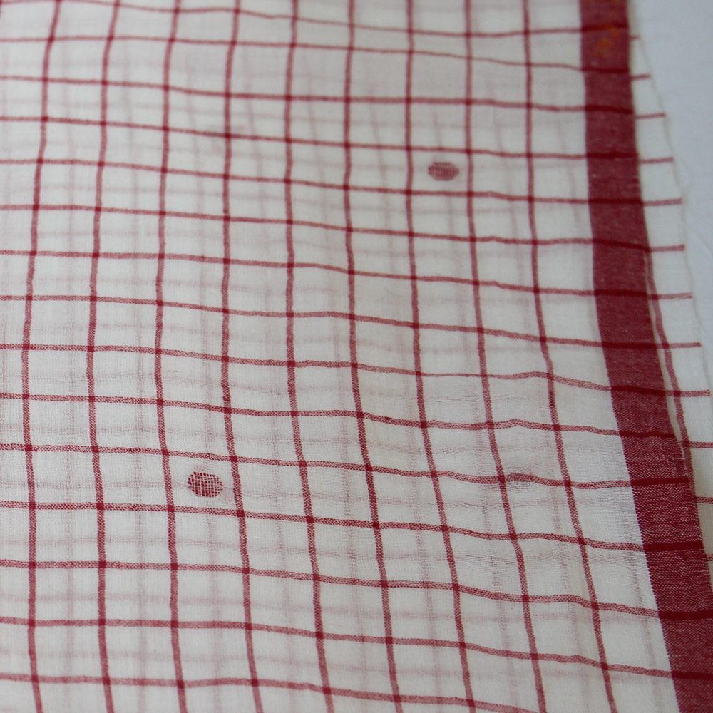 GEOMETRIC CHECK CREAM & RED JAMDANI PURE COTTON 55 GSM FABRIC 19