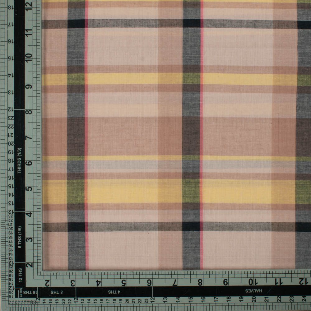Check Multicolor Pure Cotton 65 GSM Handwoven Fabric 685