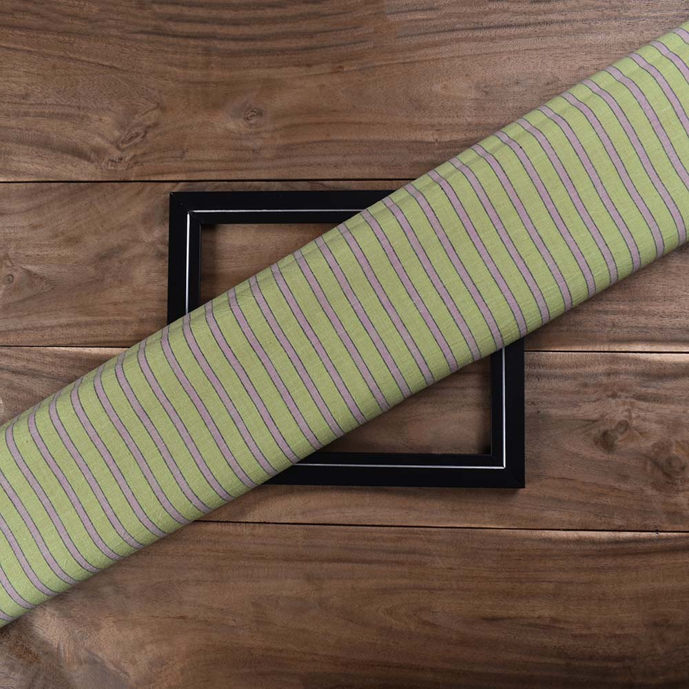 Stripe Green Pink Pure Cotton 95 GSM Handwoven Fabric