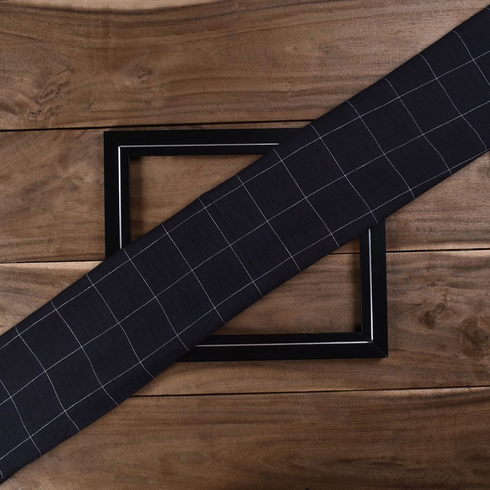 Check Black Pure Cotton 75 GSM Handwoven Fabric