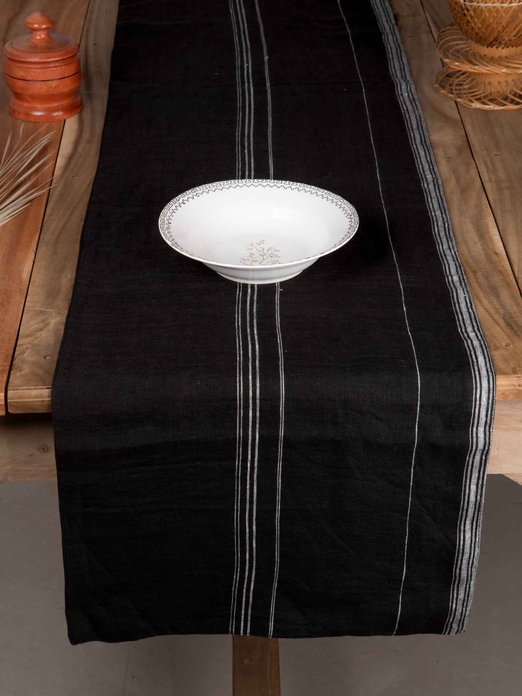 Stripe Black Pure Linen Table Runner