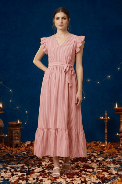 Waist Tied Ruffled & Gathered Dress by Anuprerna for Diwali 2026