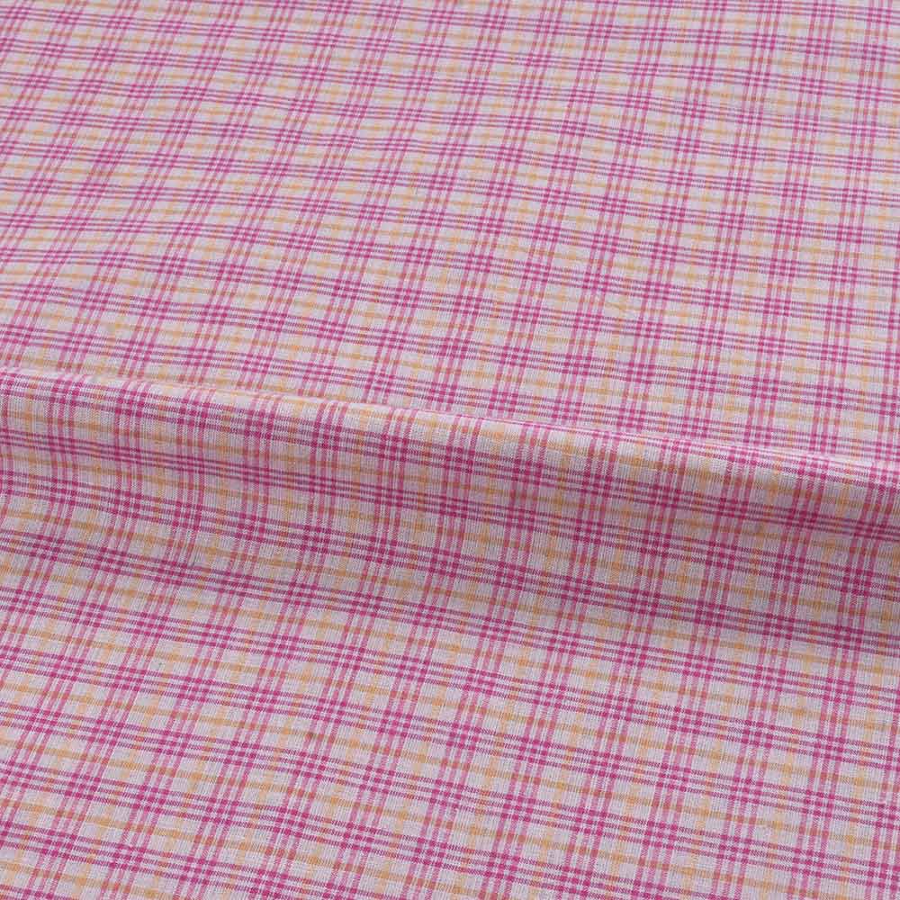 CHECK PINK & YELLOW PURE COTTON 69 GSM HANDWOVEN FABRIC