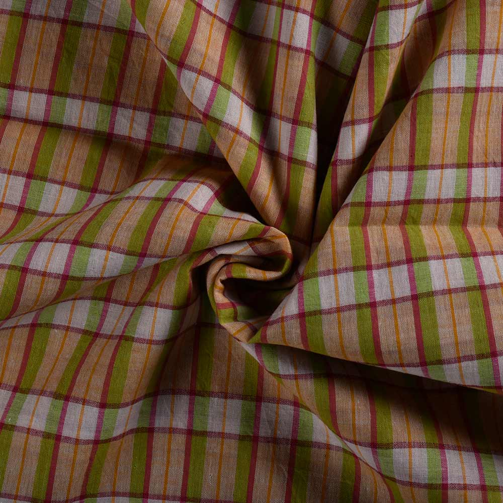 Check Multi Color Pure Cotton 60 GSM Handwoven Fabric 351