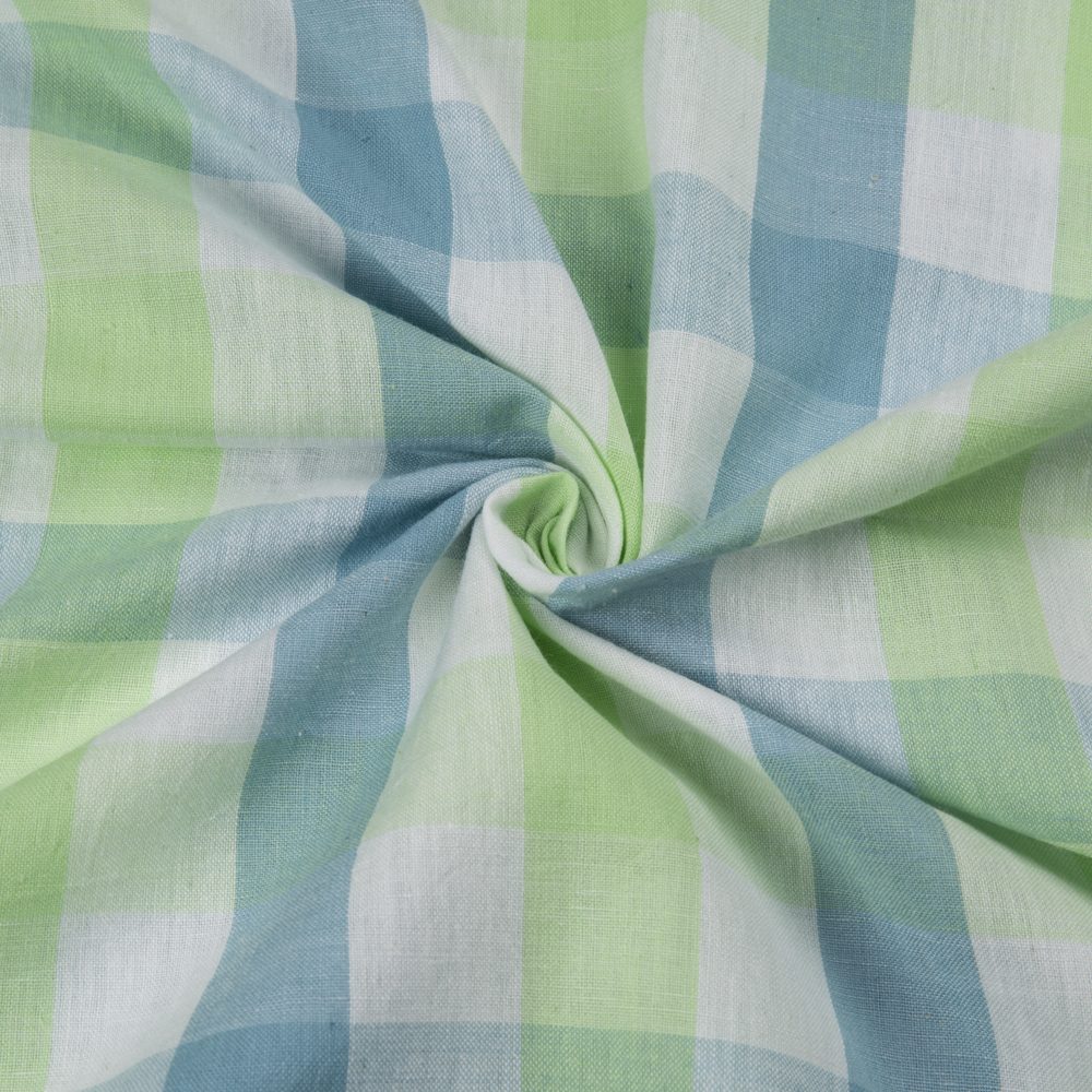Check Blue & Green Pure Cotton 90 GSM Handwoven Fabric