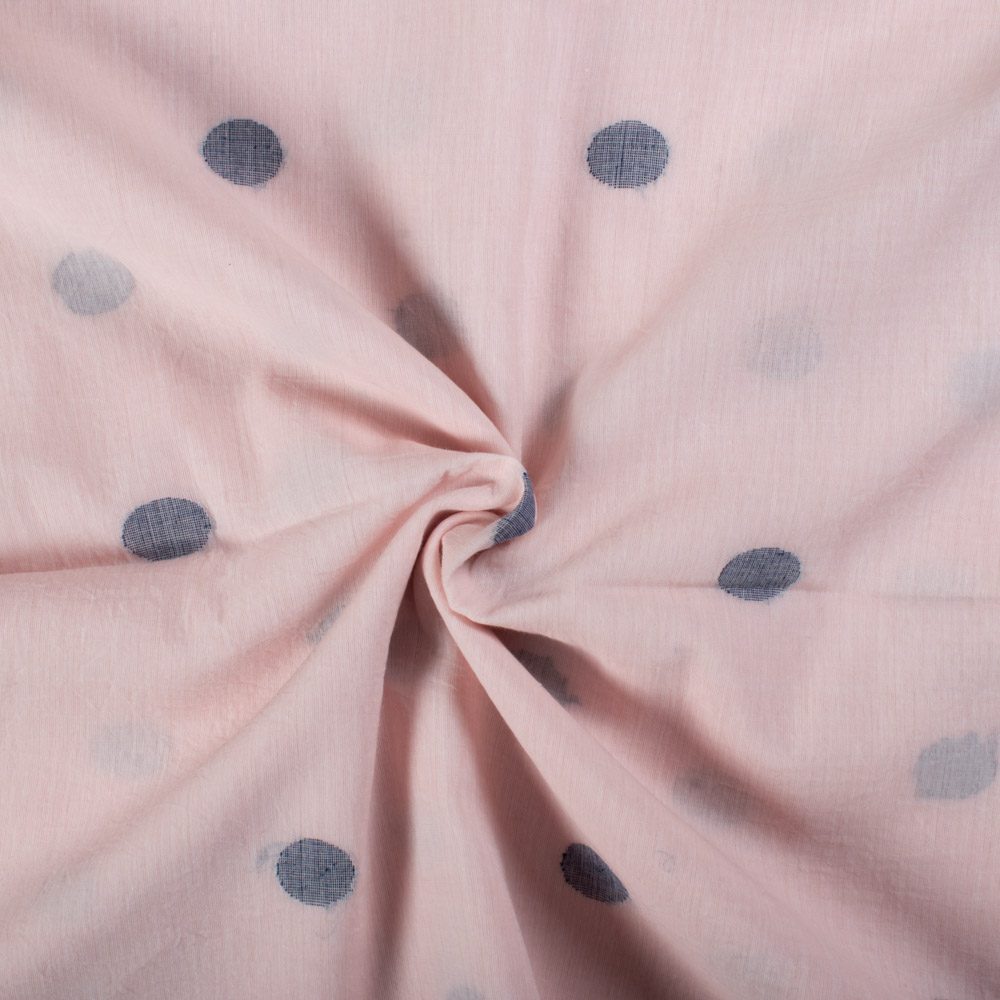 Peach Base Navy Blue Ball Motif Jamdani Pure Cotton 60 GSM Handwoven Fabric