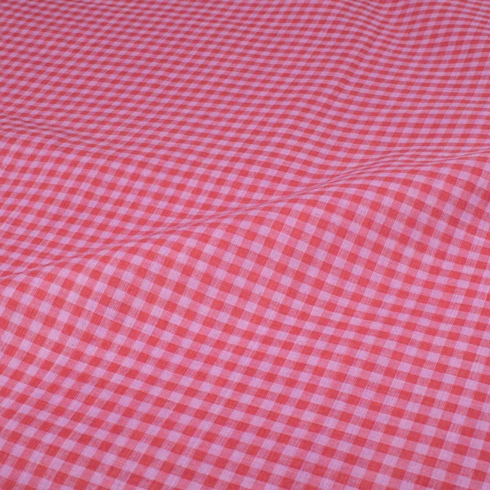 Check Pink Pure Cotton 60 GSM Handwoven Fabric