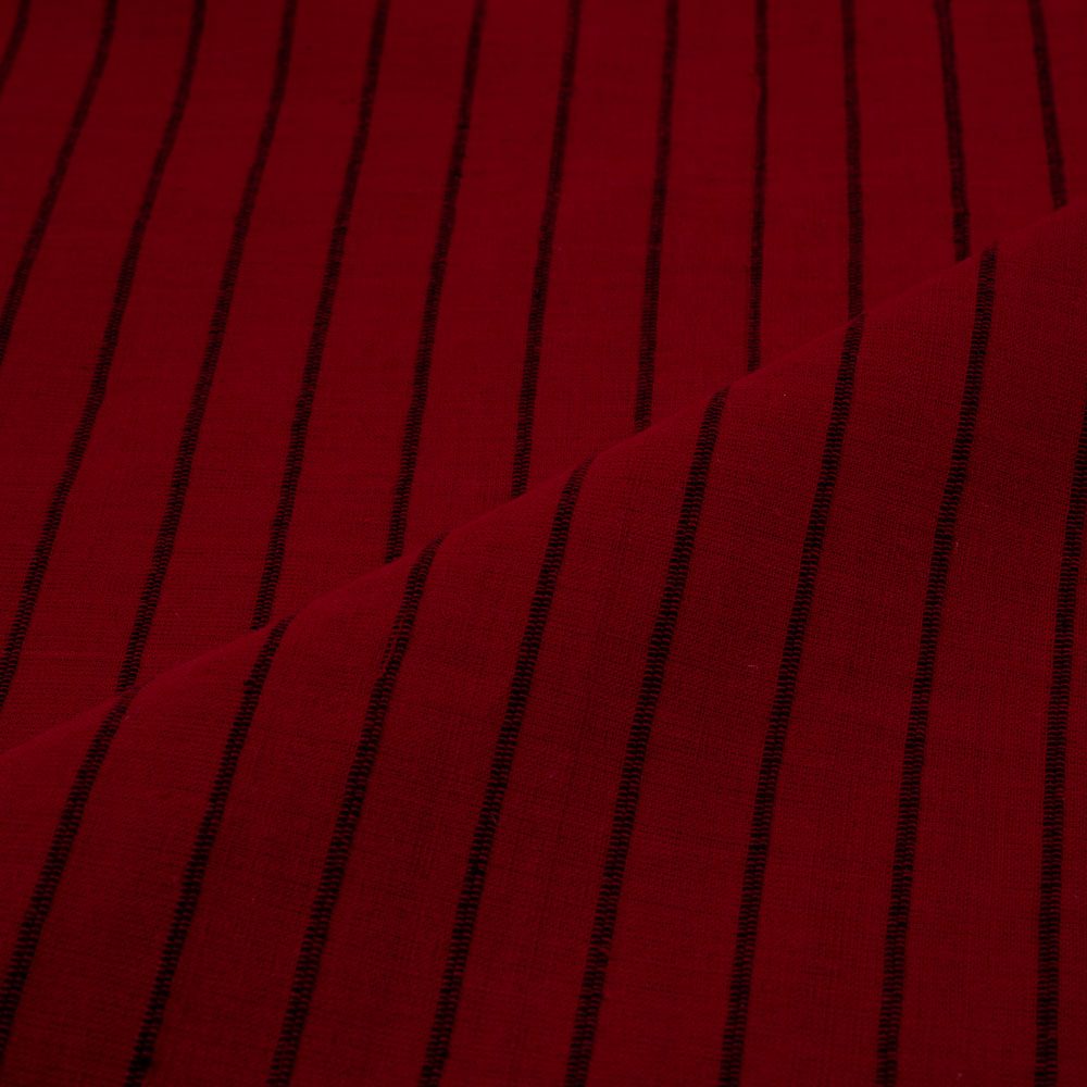 STRIPE DEEP RED PURE COTTON 131 GSM HANDWOVEN FABRIC