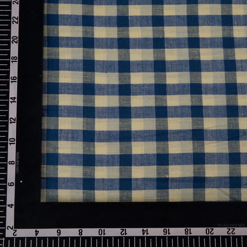 CHECK OFF WHITE & BLUE KHADI COTTON 105 GSM HANDWOVEN FABRIC