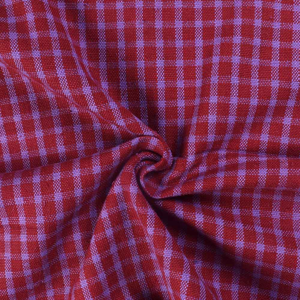 Check Purple& Maroon Pure Khadi 280 GSM Handwoven Fabric