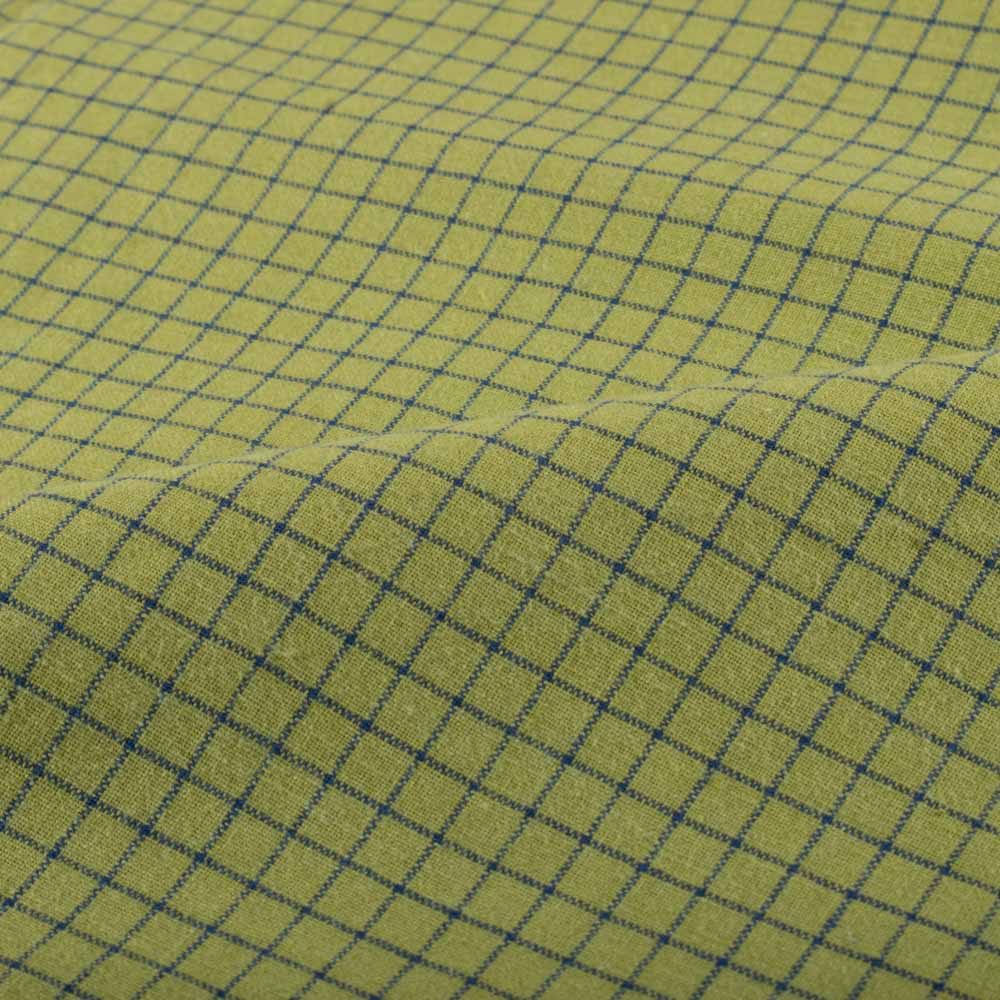 Check Blue Yellow Based Pure Cotton 100 GSM Handwoven Fabric