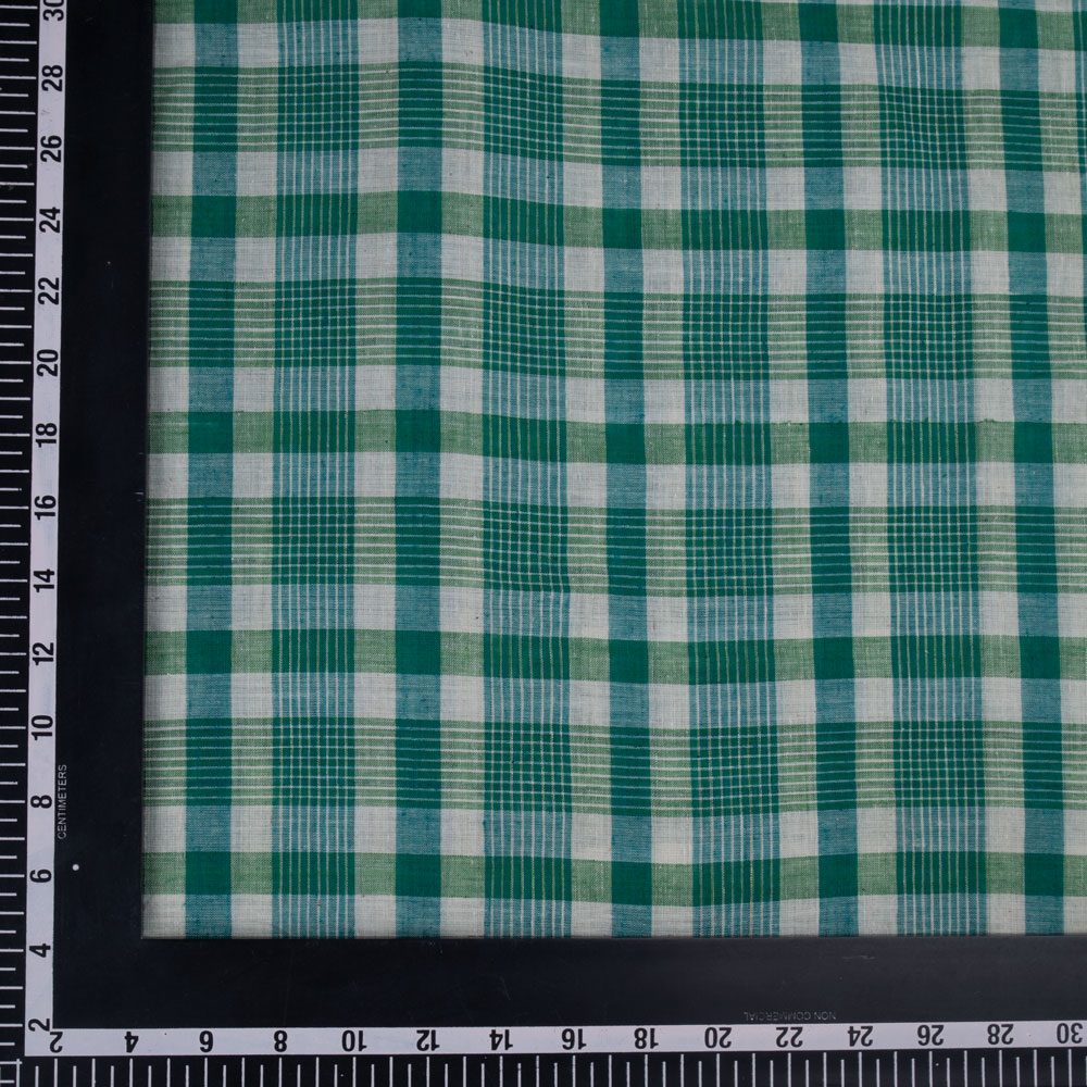 CHECK GREEN PURE COTTON 65 GSM HANDWOVEN FABRIC