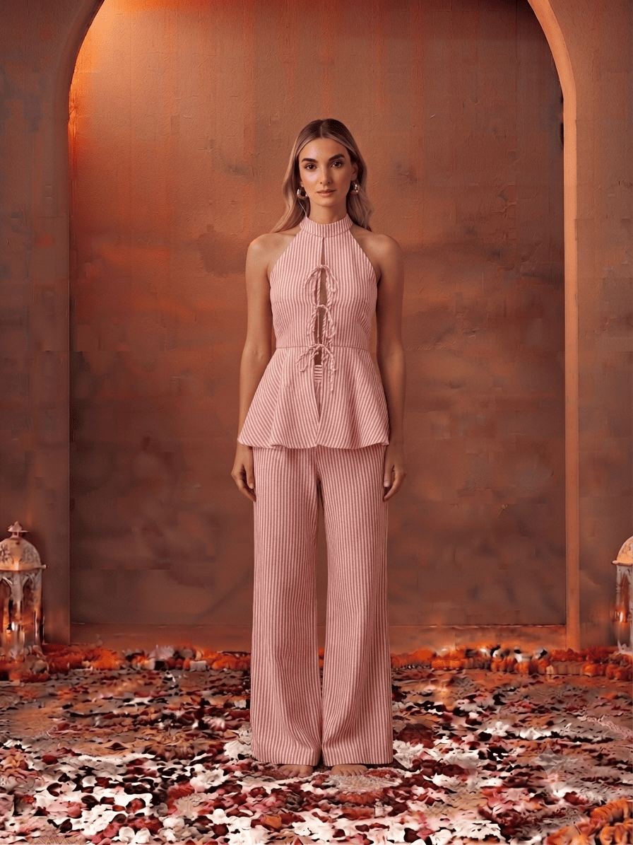 The Elegant Ties Peplum Top & Full Pant Co-ord Set